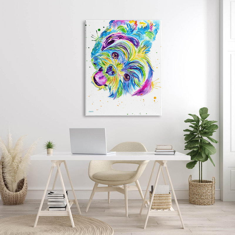 «Fun Vivid Shih Tzu Puppy Floater», art mural par Jen Seeley, H 48 po x l 36 po x P 1,5 po, Toile tendue