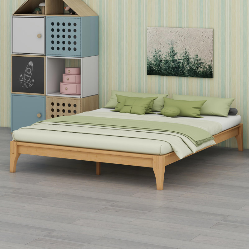 Structure de lit plateforme en bois de bambou massif, Naturel
