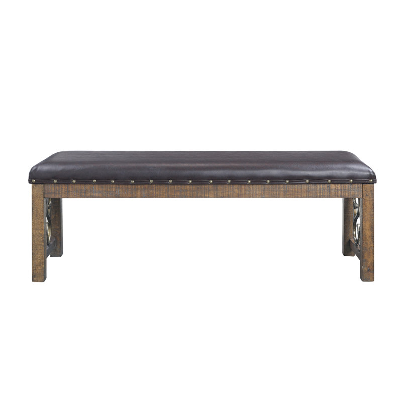 Banc Classic Classic de 56 pouces avec siège en cuir synthétique, finition cerisier, conception en métal et garniture cloutée pour la salle à manger, siège
