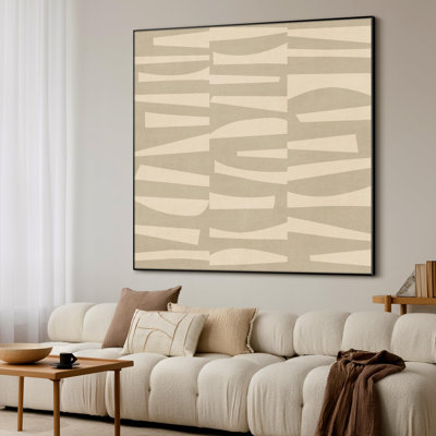 Très grand imprimé mural d'art sur tissu - Motif géométrique neutre, décoration pour le salon ou la chambre à coucher - «Assemblage requis du cadre (cadre non fini)»