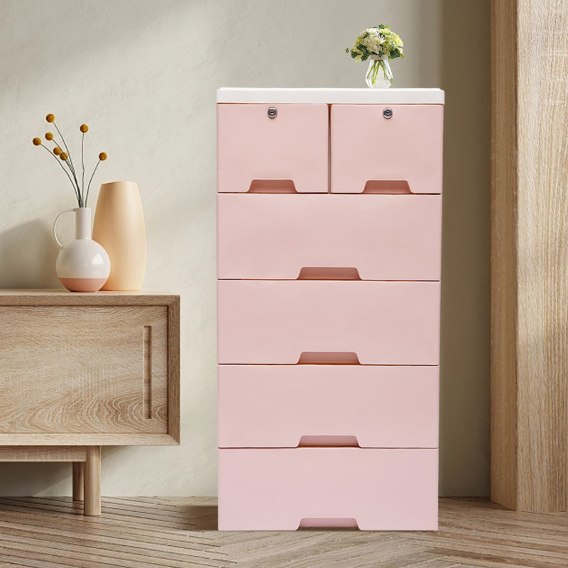 6 Drawer Storage Drawer, Pink