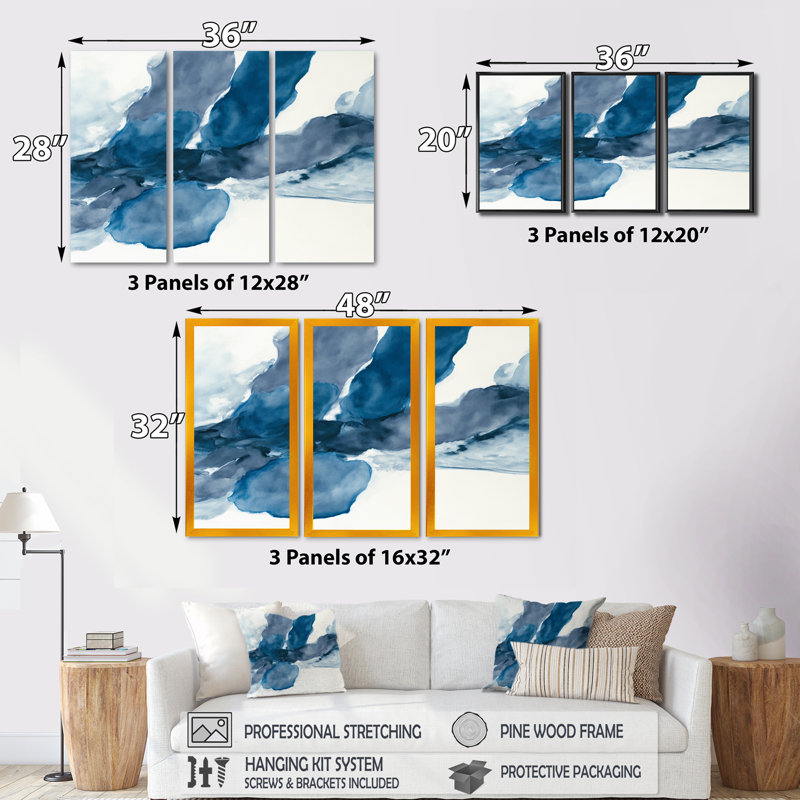 «Feeling Honolulu Blue IV», reproduction sur toile 3 pièces, H 20 po x l 36 po x P 1 po, Toile avec cadre blanc