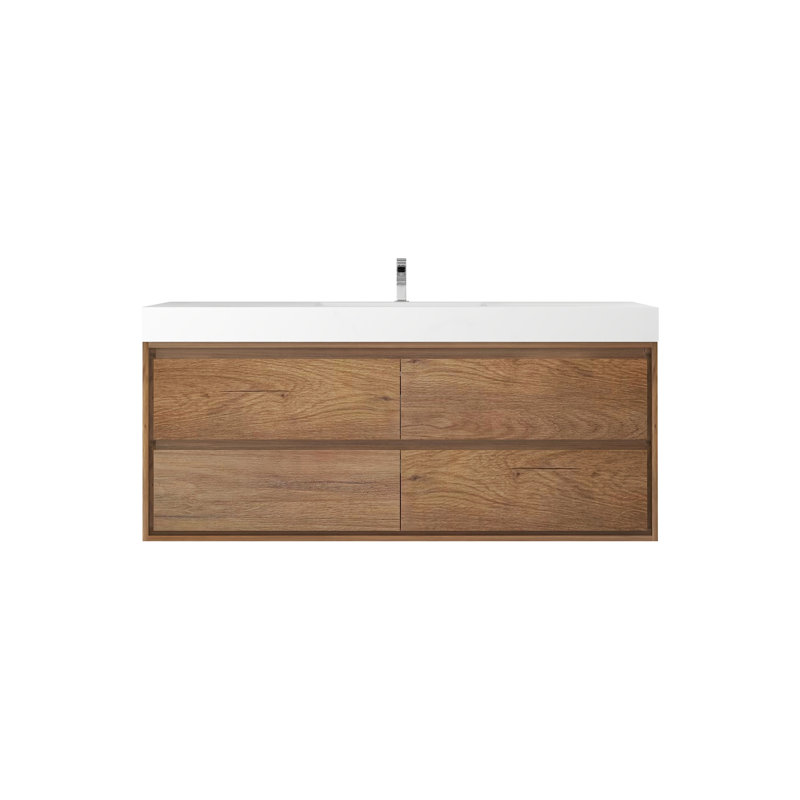 60'' Single Bathroom Vanity with Acrylic Top, Teak Oak