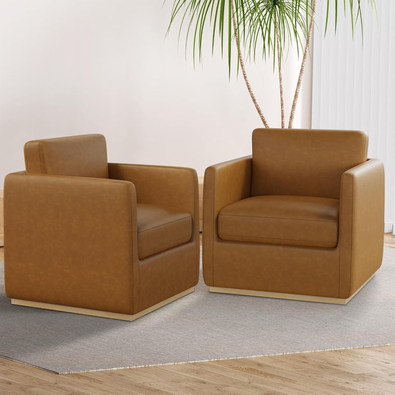 Chaise pivotante Premium (ensemble de 2), Similicuir brun