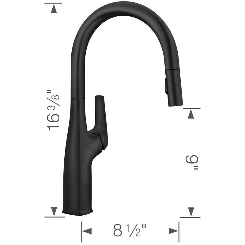 Robinet de cuisine à double jet rétractable à double arc Rivana - Noir mat, Noir mat
