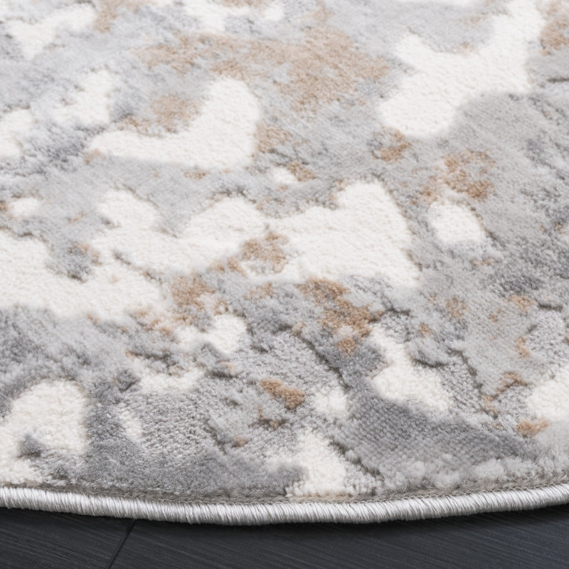 Esterley Abstract Area Rug in Ivory/Gray, Round 6'7"