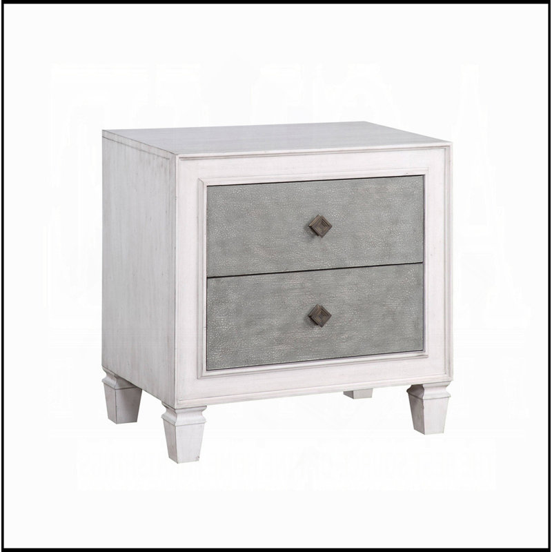 Two-Tone Finish Nightstand With 2 Drawers, Rustic Gray And Weathered White