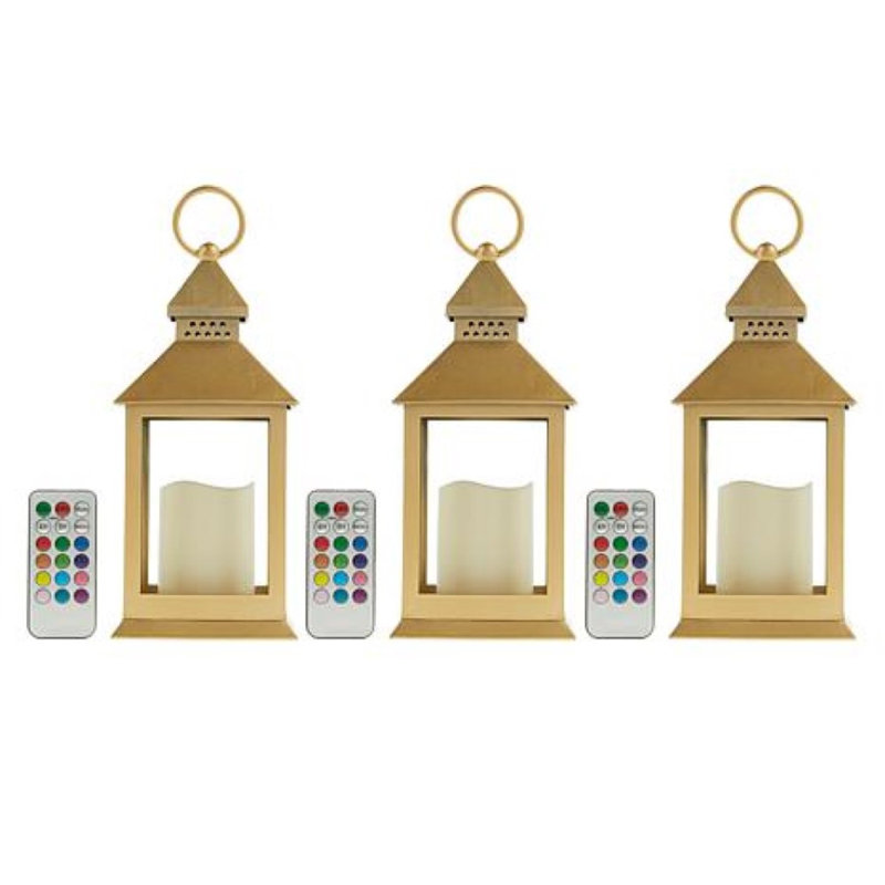 Ensemble de lanternes de table avec bougie et télécommande inclus, Or