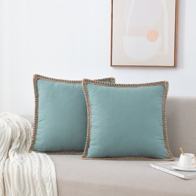 Farmhouse Trimmed Burlap Linen Polyester Pillow Cover