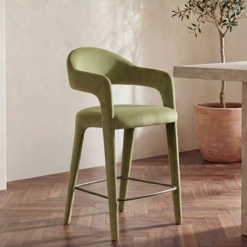 Tabouret rembourré Cathline, Tabouret de comptoir (siège d'une hauteur de 26,4, Polyester vert