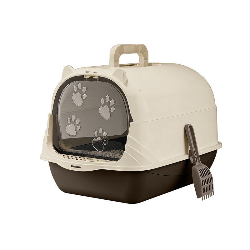 Portable Cat Litter Box with Handle, Large Space Design, Fully Enclosed Front Entry & Litter Filter Pedal, Covered Kitty Toilet for Odour Control