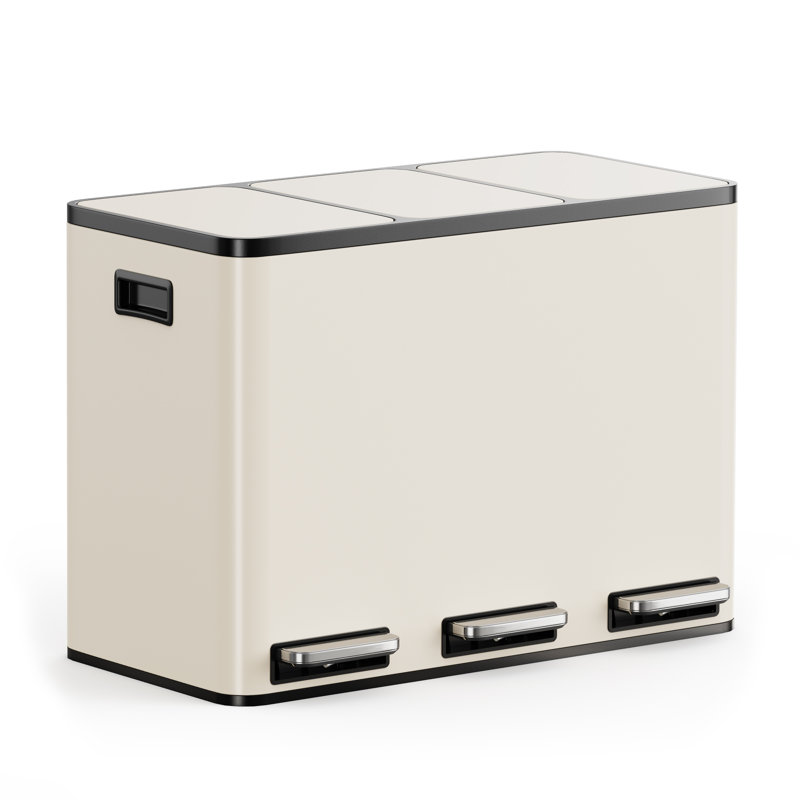Stainless Steel 45 Litre Step On Multi-Compartments Trash & Recycling Bin, Cream