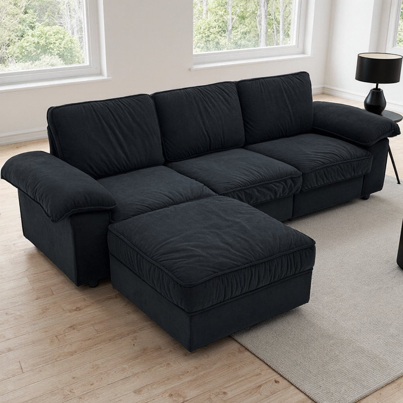 Canapé modulaire en L rembourré de 105,5 po avec repose-pieds avec rangement, canapé en velours moderne avec coussins profonds, canapé peu encombrant pour appartement et salon