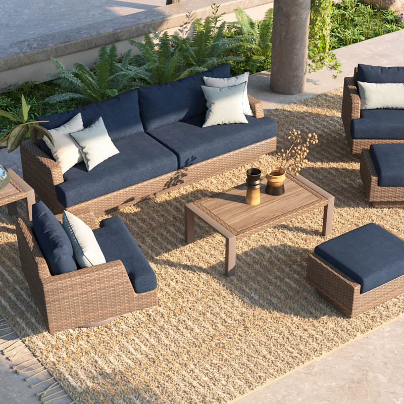 Jorolf Outdoor 7 - Piece Conversation Set, Brown, Spectrum Indigo Sunbrella®
