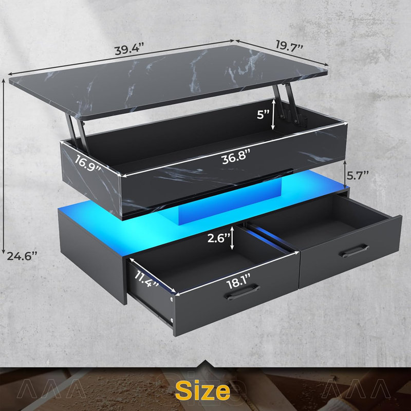 Julein Single Coffee Table, Black Marble