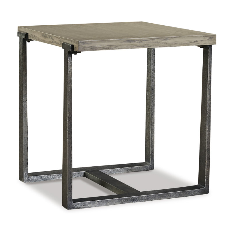Contemporary Dalenville 22" Black and Gray Metal-Trimmed Wood End Table