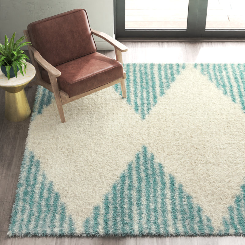 Tapis sarcelle / ivoire Ashlynn, Rectangle 7 pi 10 po x 10 pi