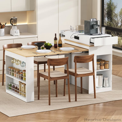 Extendable Dining Table with Folding Tabletop, Bar Table with Drawers and Power Outlet, Kitchen Island with Wheels and Hooks, Sideboard for Kitchen and Dining Room