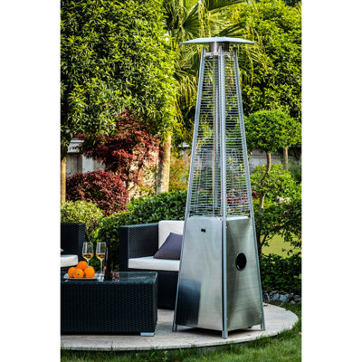 Chauffe-terrasse en acier inoxydable 40000BTU, caractéristique de tube en verre de quartz, fascination visuelle de la flamme, thermocouple, roues pour le transport