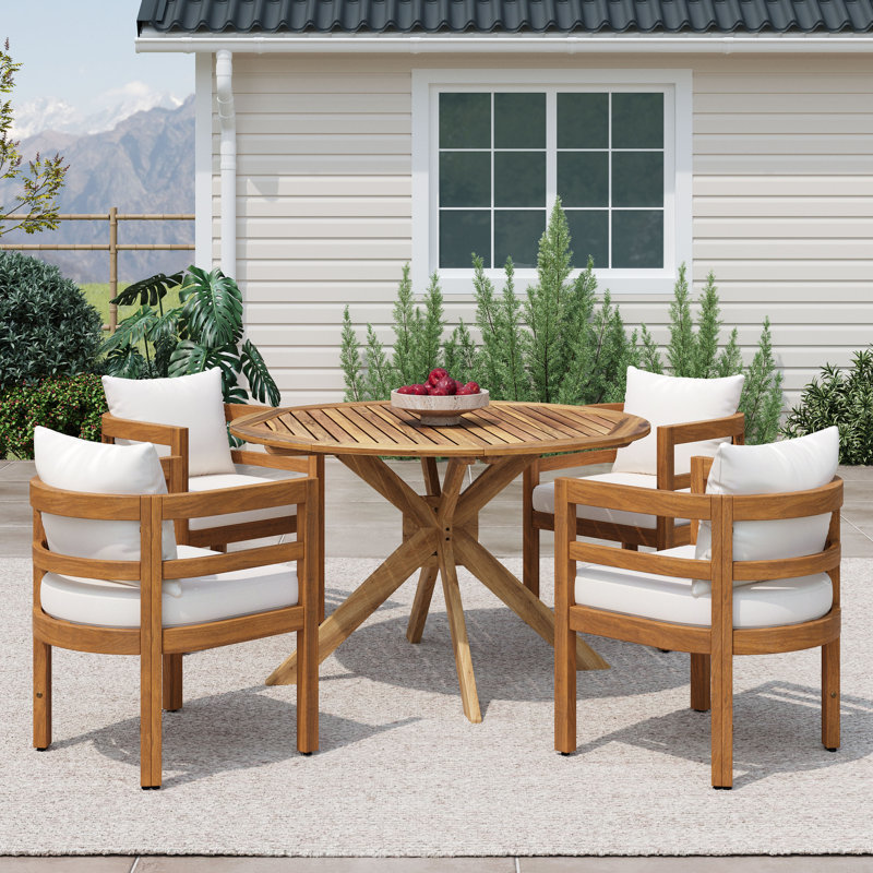 Chaises de salle à manger d'extérieur en bois d'acacia rustique avec coussins hydrofuges Rivara