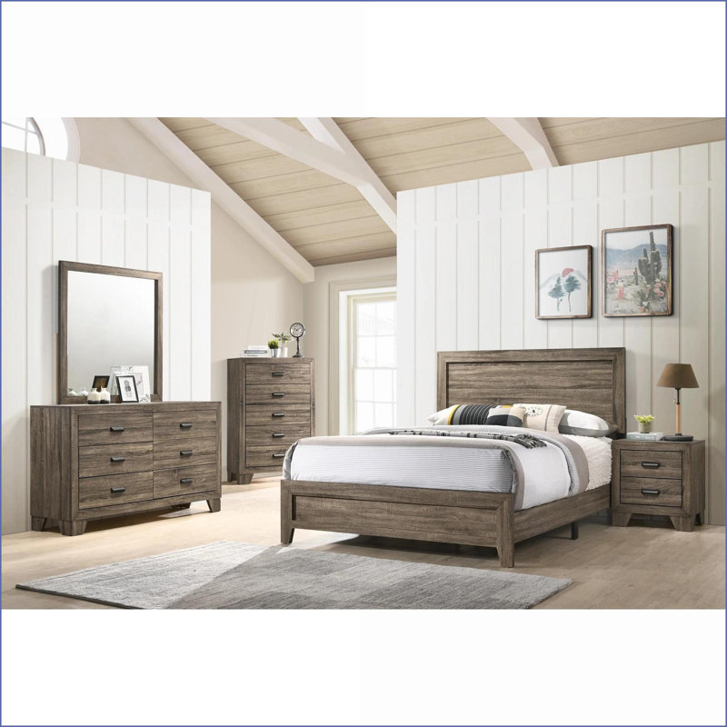 Transitional Rustic Gray 2-Drawer Nightstand with Metal Hardware