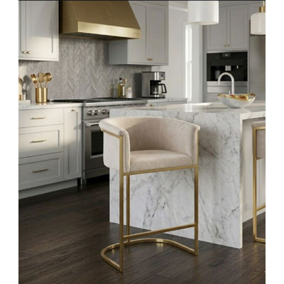 Tabouret de comptoir en velours Kanni