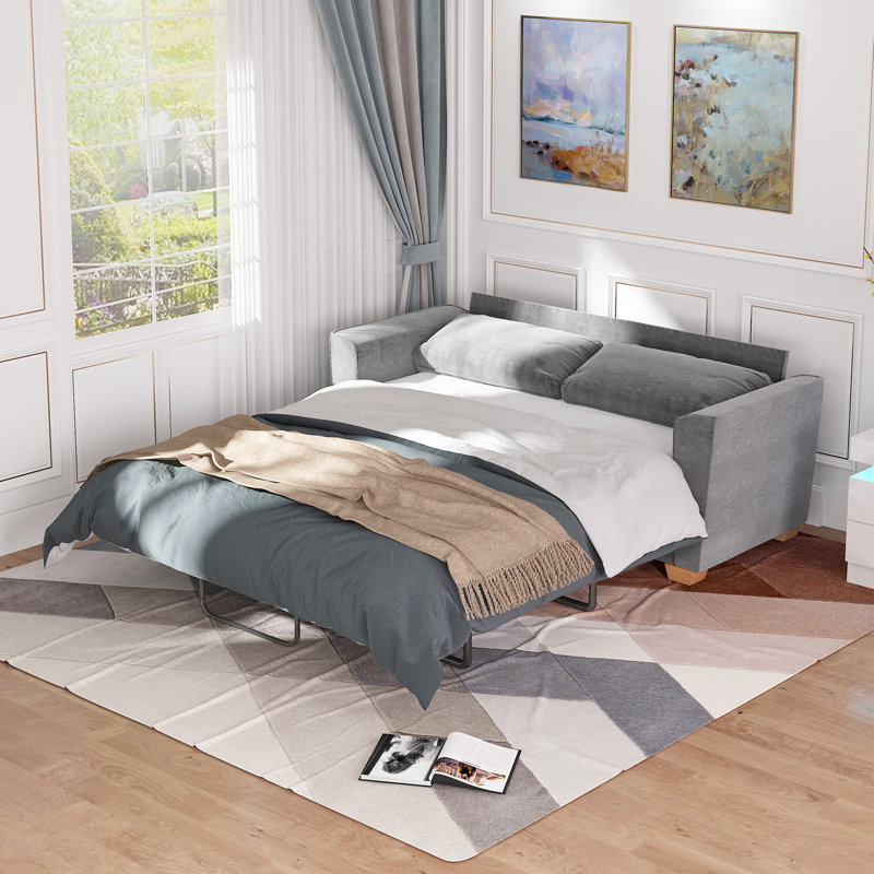 Lakedra 70.8'' Velvet Sleeper Sofa, Light Gray