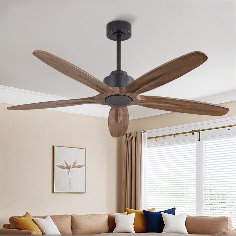  54 In. 5 Solid Wood Blades Indoor Ceiling Fan With Remote Control, Quiet Reversible DC Motor, Black and Walnut, Black