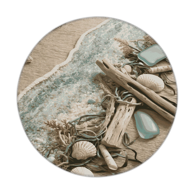Tapis beige d'intérieur et d'extérieur Nature, Rond 5 pi
