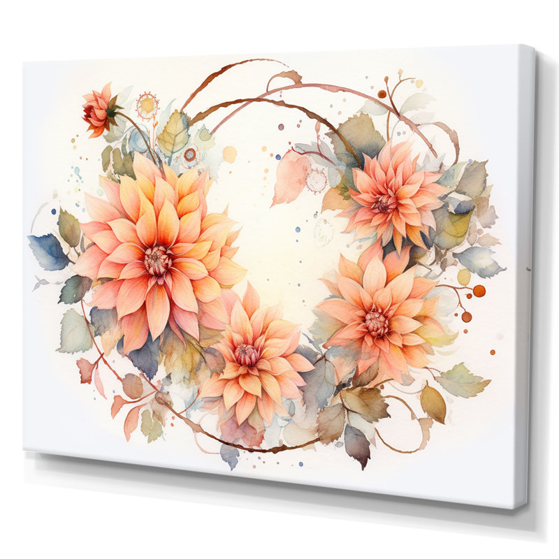 Coral Green Garden Dahlia Palette sur toile, H 30 po x l 40 po x P 1,5 po, Toile tendue