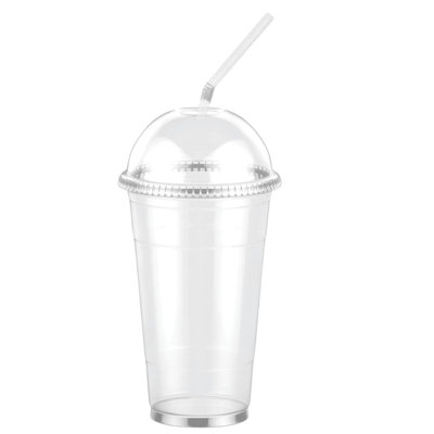 24oz Clear PET Plastic Cups with Dome Lid & Straw: 1000 Sets