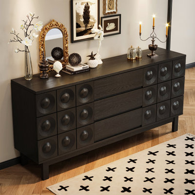 Mid-Century Black Textured Drawer Storage Dresser Chest
