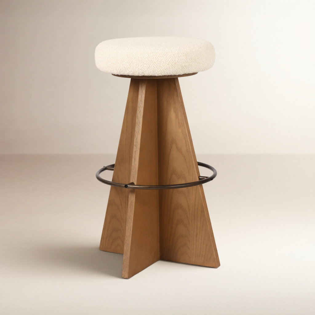 Avari Swivel Upholstered, Bar Stool (31" Seat Height), White, Brown