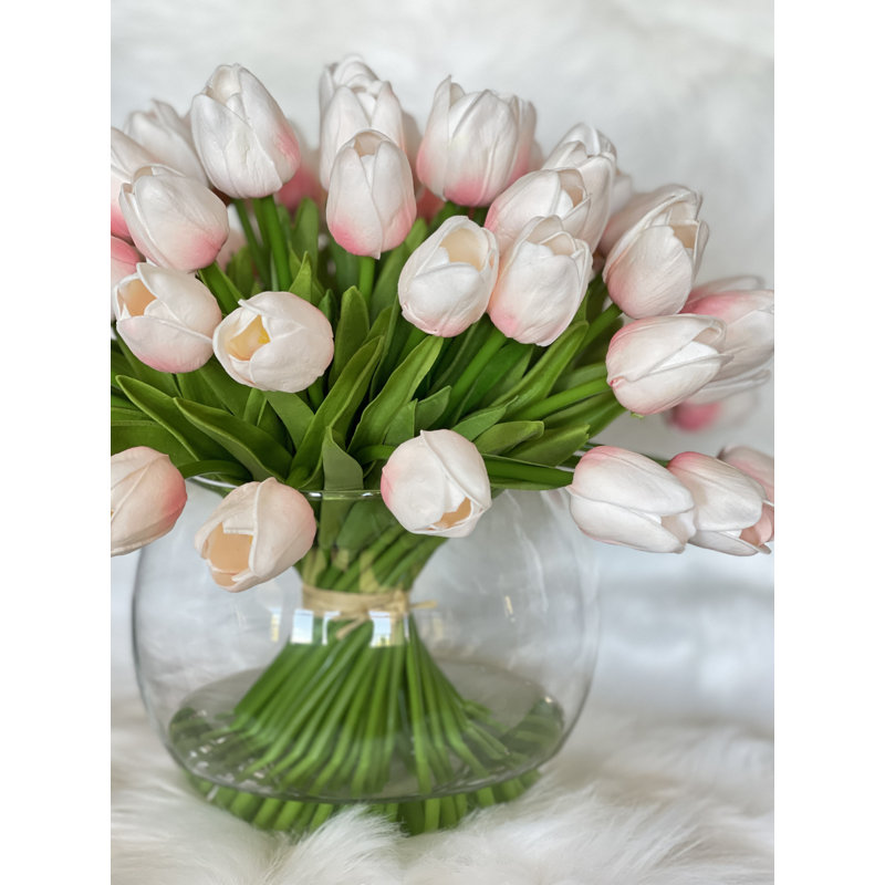 Arrangement floral moderne 60 tulipes, Rose clair