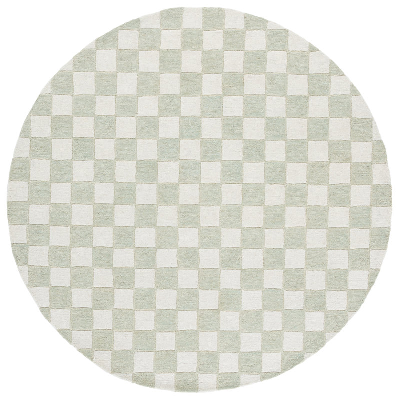 Jevale Ebony Hand Tufted Wool/Cotton Geometric Rug in Light Sage/Ivory, Rectangle 4' x 6'