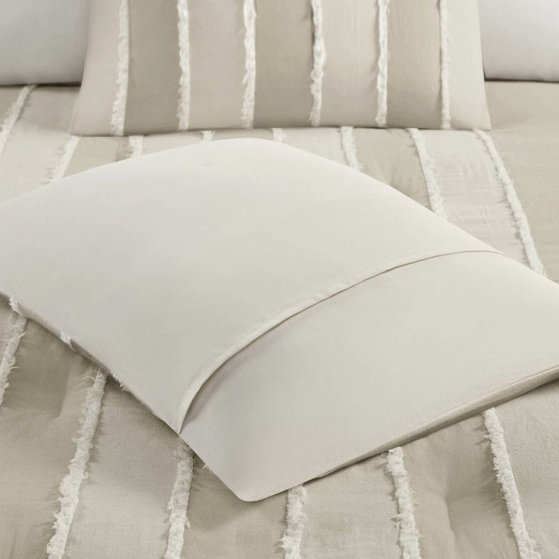 3 pièces de literie rayée taupe double / grand - tissu de coton, rembourré, rayé, garniture, visible maintenant, attrayant,