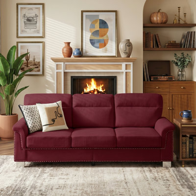 82" Velvet Modern Upholstered Cloud Sofa, 3-Seater Cozy Deep Seat Couch with Curved Armrests & Nailhead Trim, Sturdy Solid Wood & Iron Frame, Comfy Couches for Living Room, Apartment