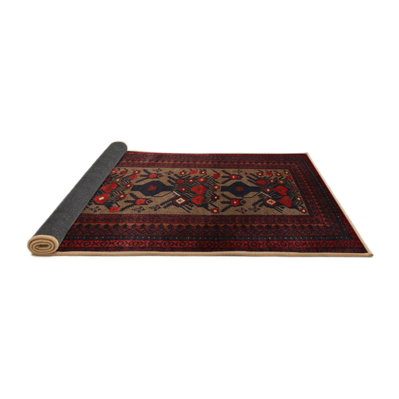 Tapis traditionnel bleu marine / rouge, Rond 7 pi