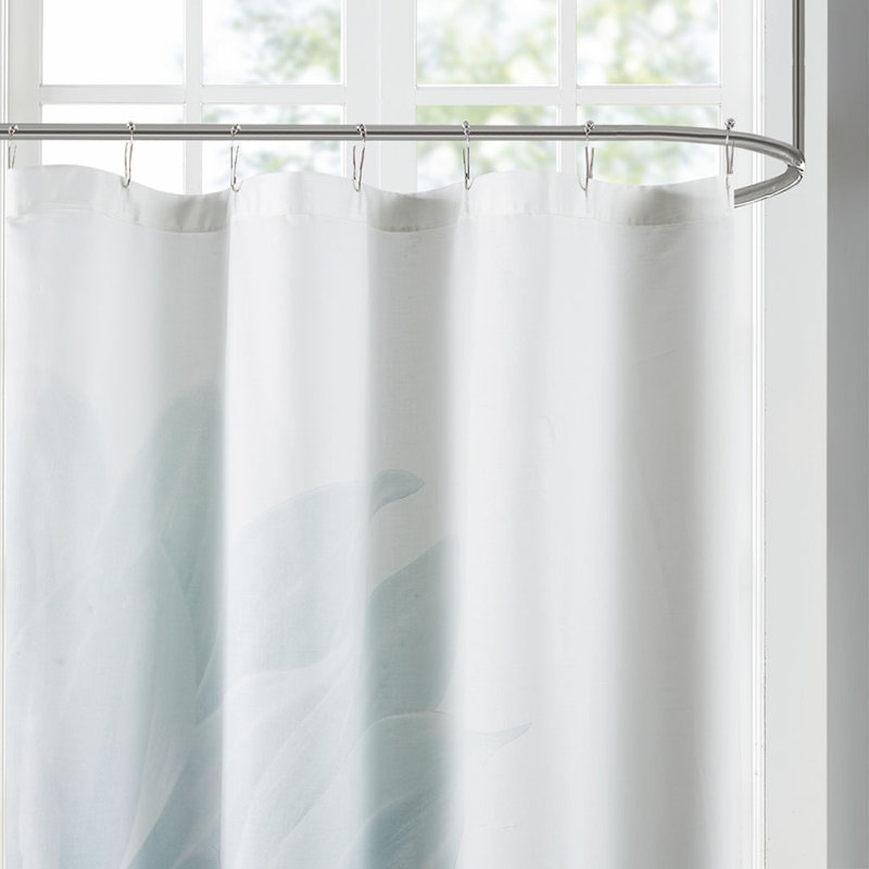 Rideau de douche en coton à imprimé floral, Turquoise