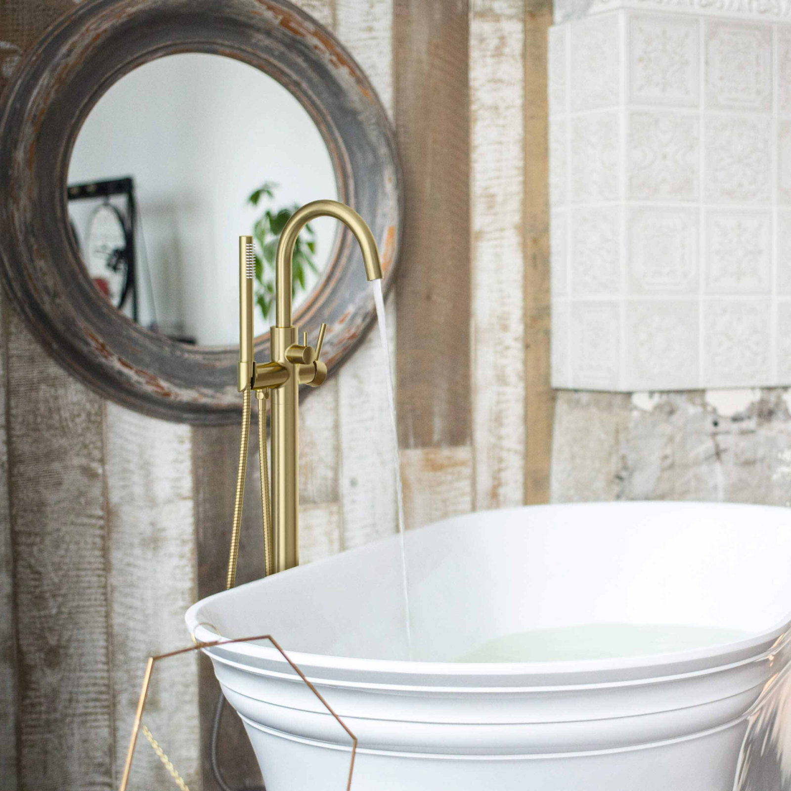 Circular Freestanding Tub Faucet, Brushed Gold