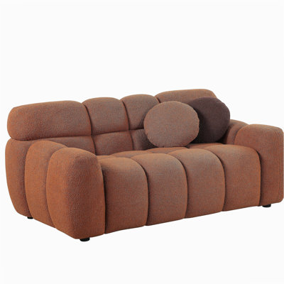 64.98 length ,35.83" deepth ,human body structure for USA people,  marshmallow sofa,boucle sofa ,2  seater,  LIGHT BROWN BOUCLE