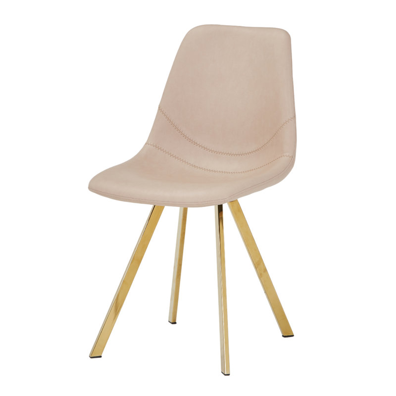Annalise Mid-Century Modern Leather Dining Chair – Ergonomic Waterfall Seat & Powder-Coated Iron Legs, Taupe, Set of 4, Gold