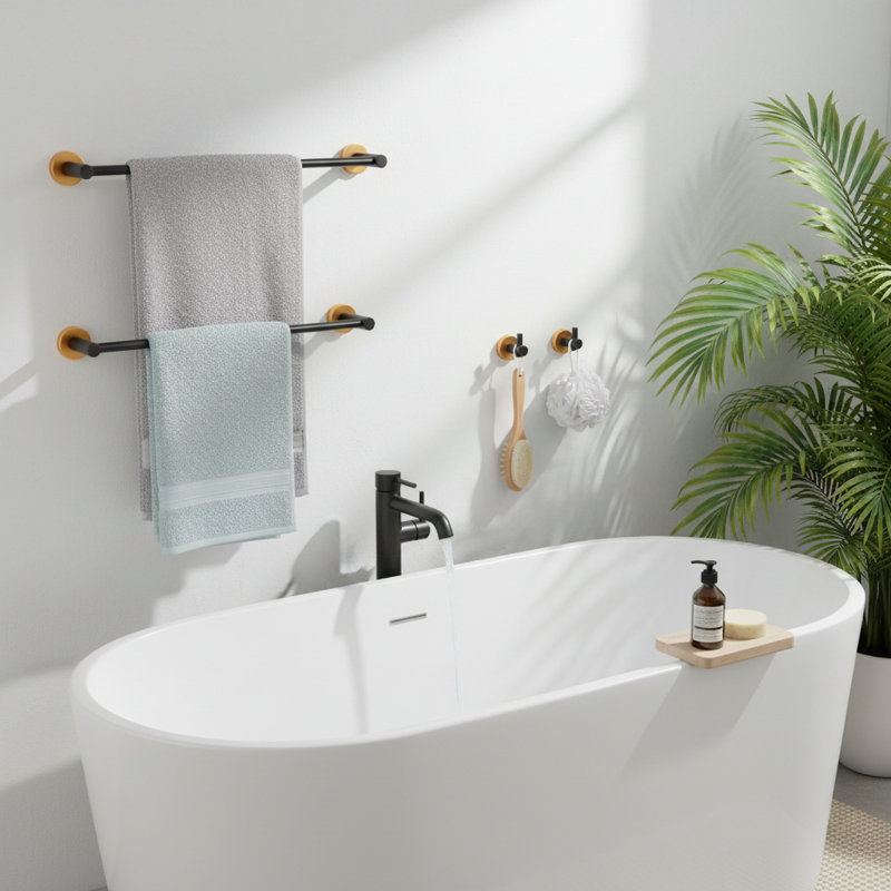 Modern 6-Piece Bathroom Hardware Set,Black Gold Space Aluminum(24"&16"Towel Bars), Matte Black/Brushed Gold