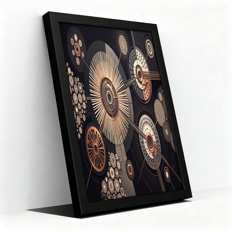 Art mural sur toile géométrique avec cercles géométriques et bronze, H 20 po x l 30 po