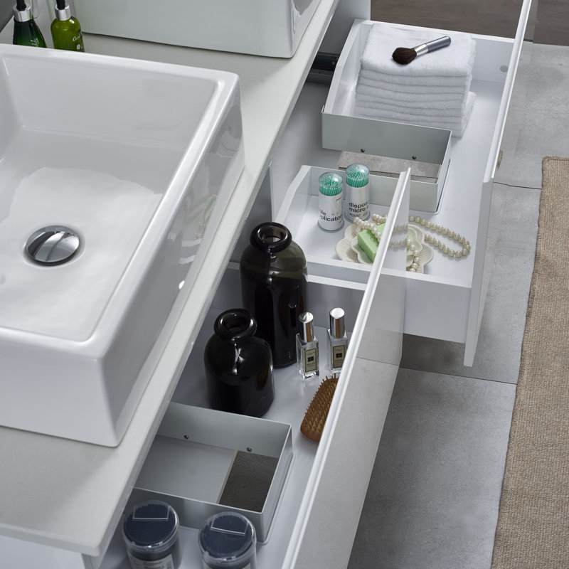 Glaspie 59.06'' Double Bathroom Vanity with Solid Wood Top