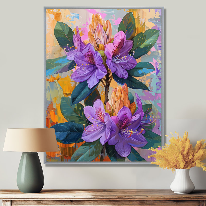Vibrant violet rhododendron Summer Symphony II - salon d'art mural rhododendron, Encadrement argenté, H 34 po x l 44 po