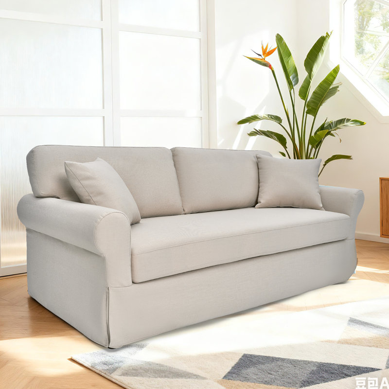 Sonya Rolled Arm Slipcover Sofa, Beige