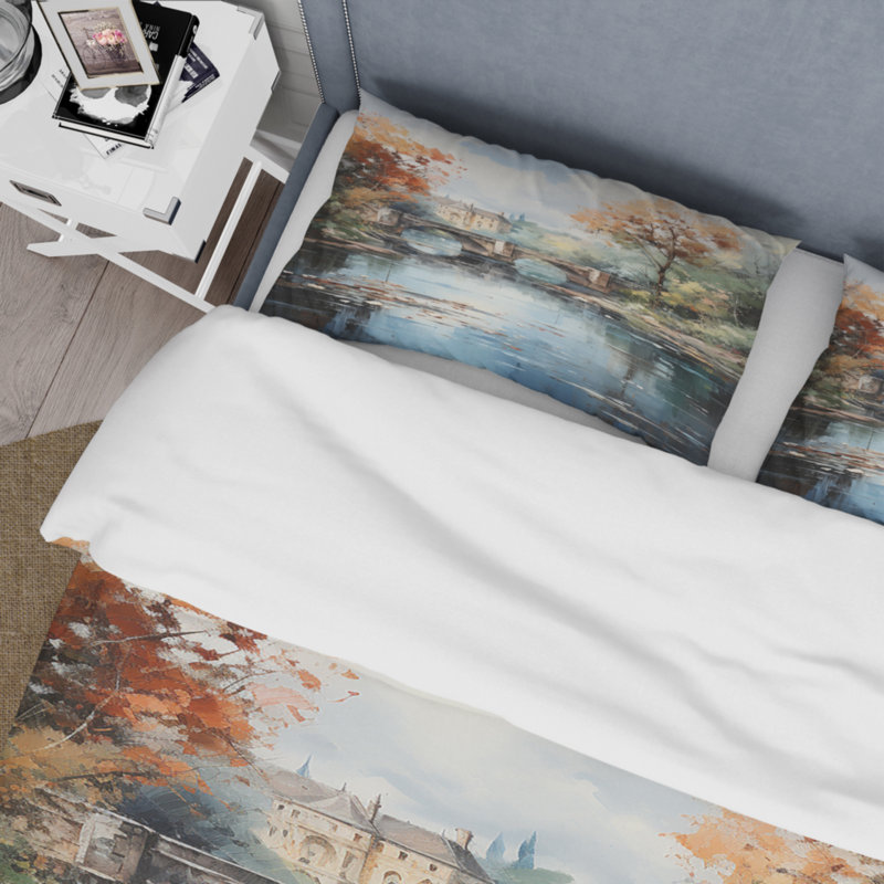 Ensemble de housse de couette en microfibre / polyester Beige Bridge Impressionist Waterscape An Bedding