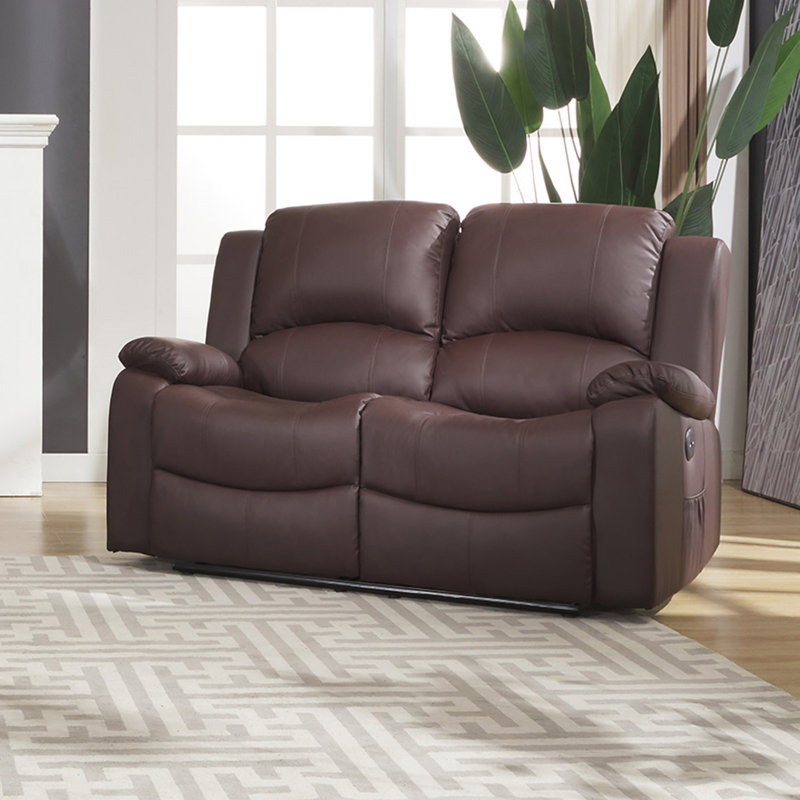 Abelle 2 Seater Faux Leather Electric Reclining Sofa, Brown Faux Leather