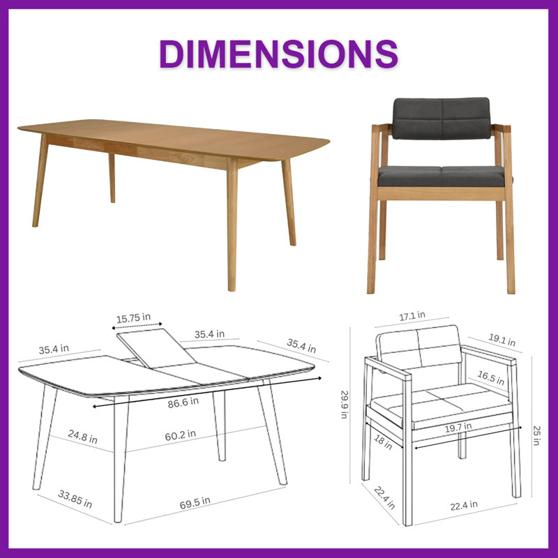 Hardver Indoor Wood Extendable Dining Set, Oak, 7 Pieces: Table, 6 Chairs